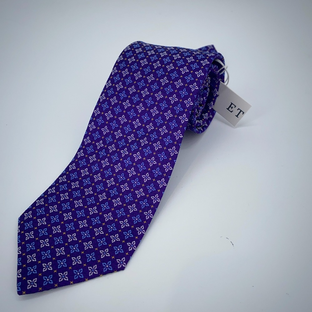 Eton Tie Mens One Size Purple Patterned Silk Classic Necktie England‎ Made